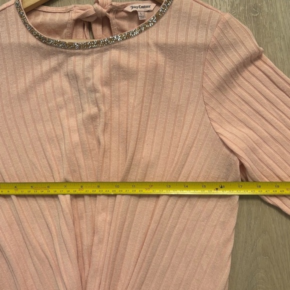 Juicy Couture Pink Ribbed Knit Top Embellished Jeweled Neckline Knotted - Picture 6 of 7